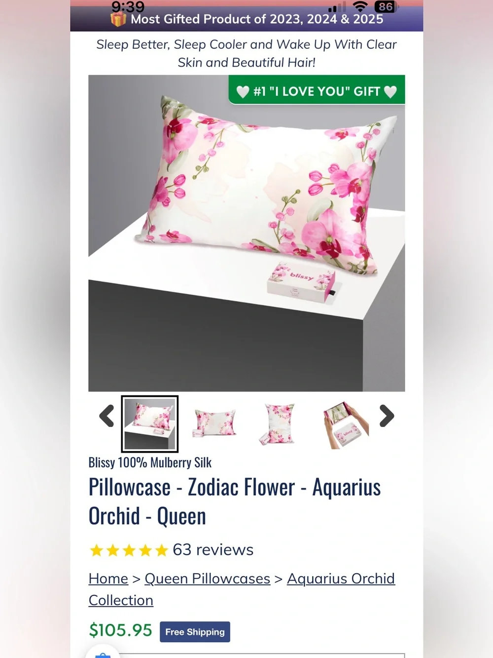 Blissy Limited Edition Zodiac Floral Silk Sleep Mask and Pillowcase Bundle - NWT